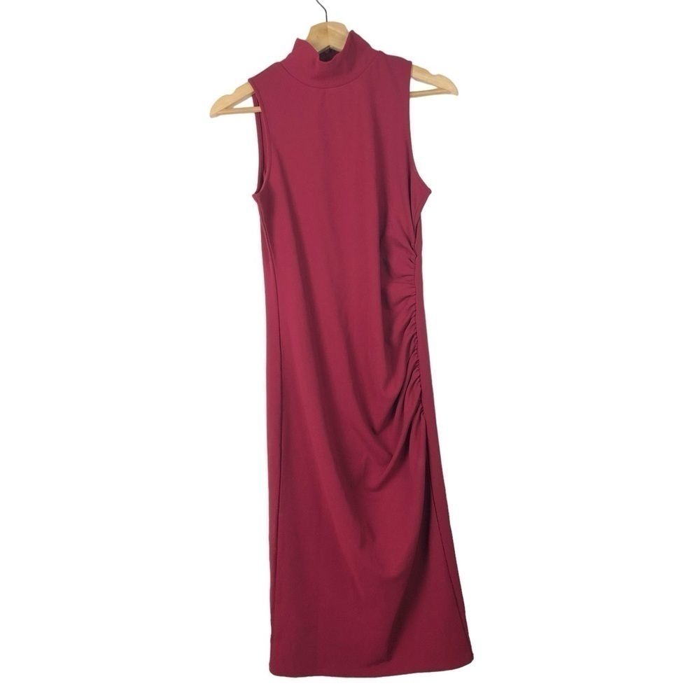 Chelsea28 Red Mock Neck Sheath Ruched Side Midi Dress XS